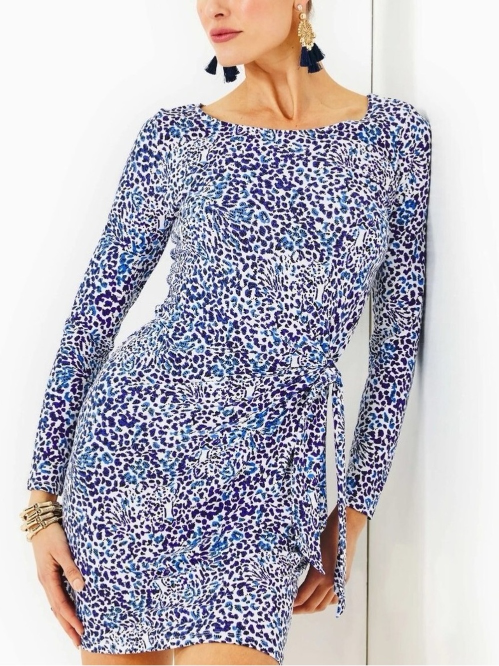 Lilly Pulitzer Bryson Long Sleeve Jersey Dress Summer Resort Wear Twisted WomenM